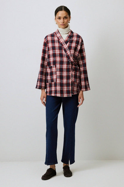 Chaqueta Kimono de Cuadros con Lazo