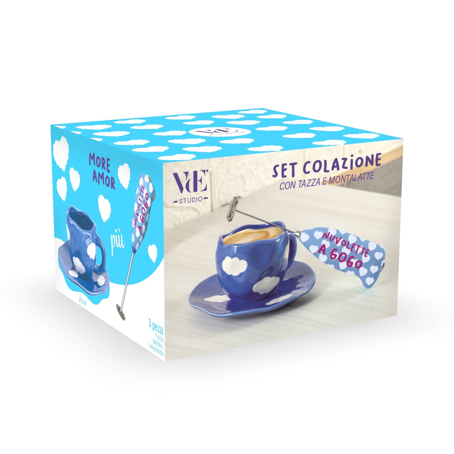 Taza Nubes + Platito + Espumador