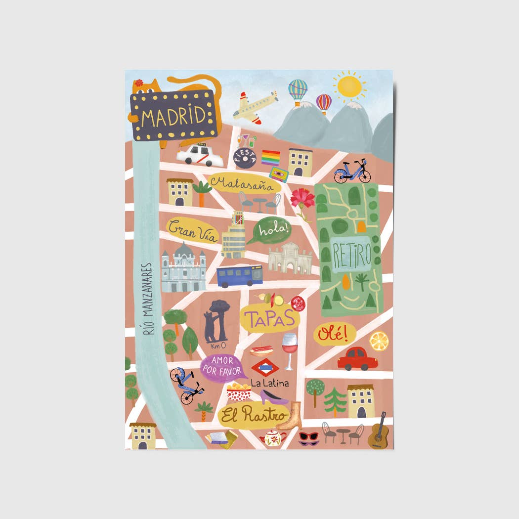 A6 Tarjeta o Postal con Sobre Mapa de Madrid