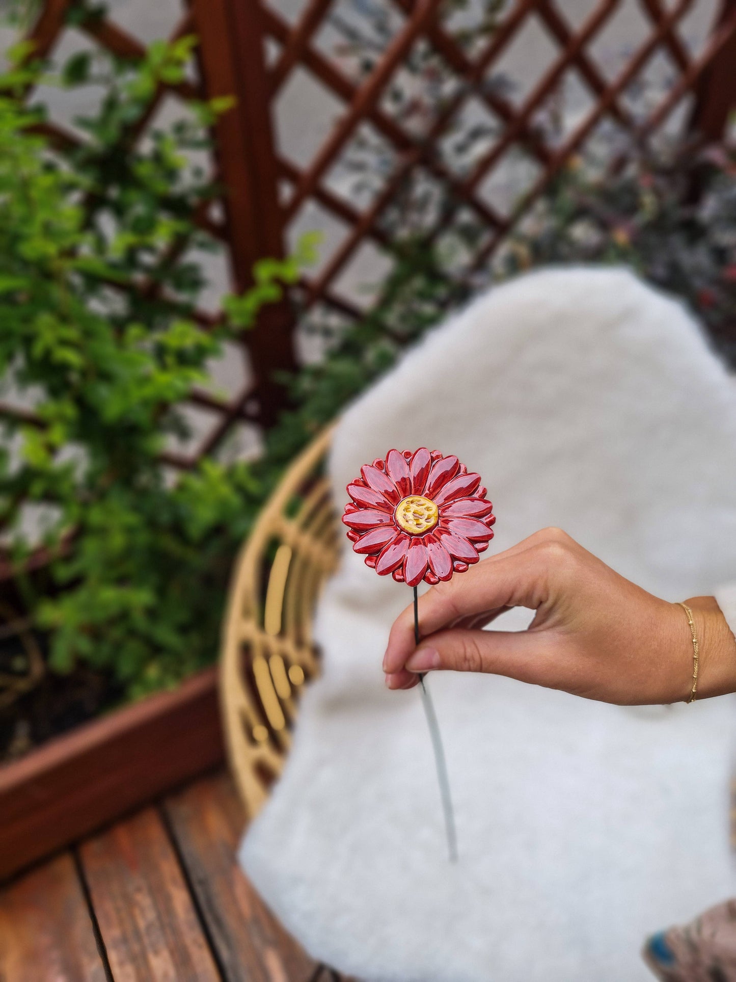 Flor Cerámica Rosa Gerbera