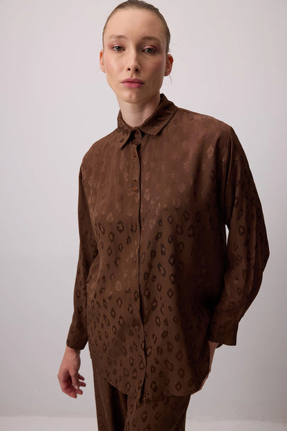 Camisa Jacquard con Estampado de Leopardo