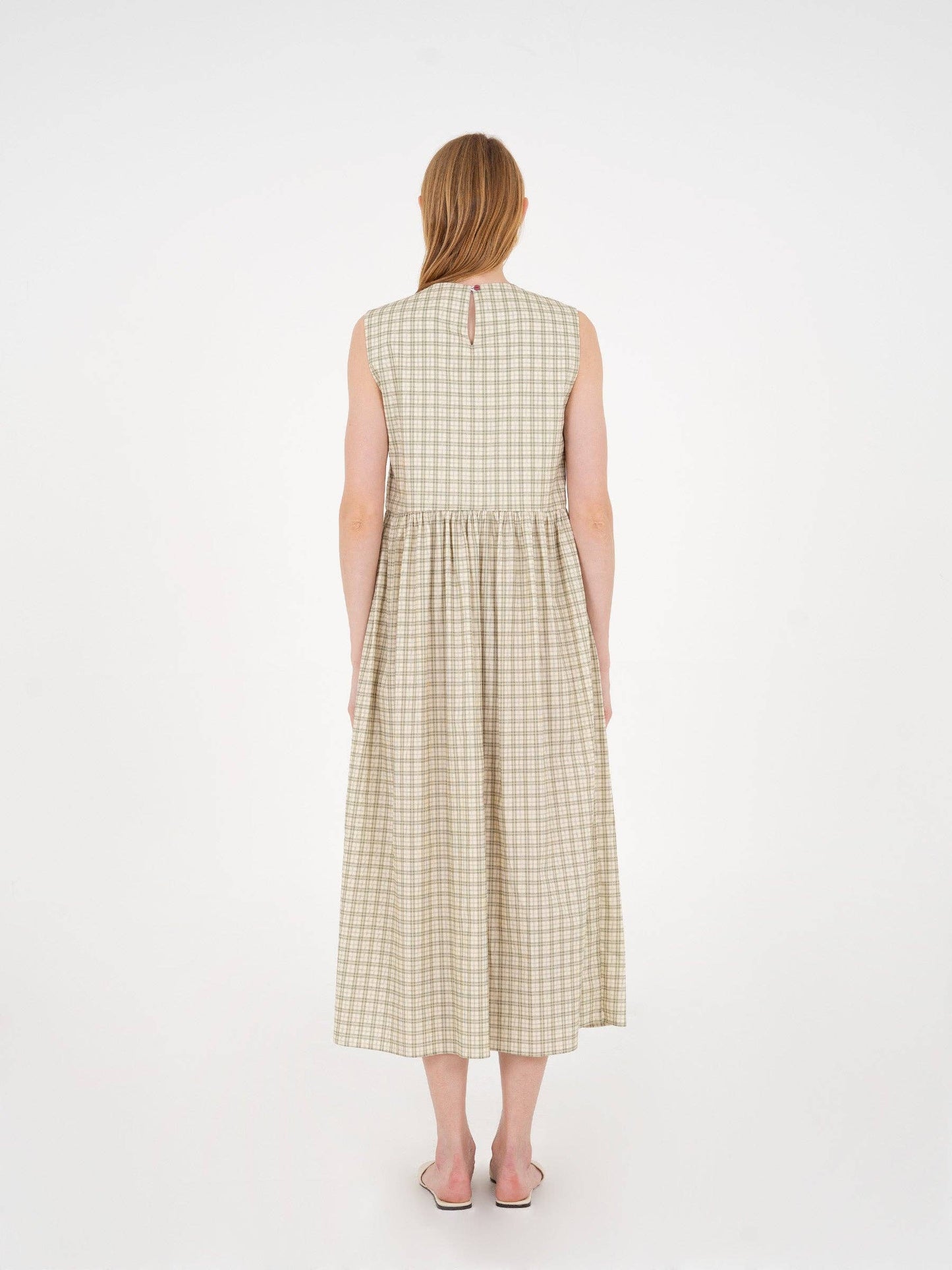 Vestido Cuadros Verde y Lazos Granates