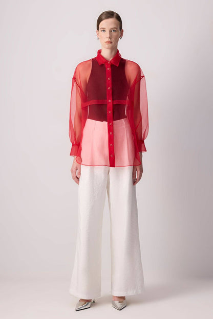 Camisa de Organza Roja con Botones