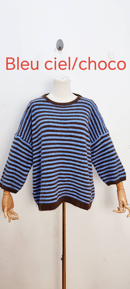 Jersey de punto bicolor azul cielo y chocolate