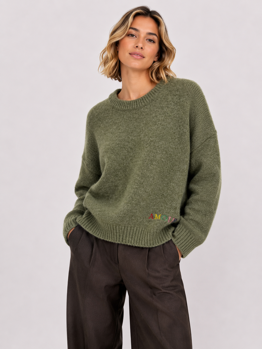 Jersey de punto AMOUR con bordado floral en la espalda azul
