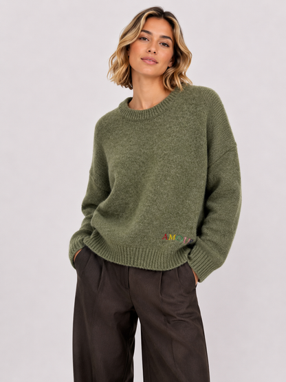 Jersey de punto AMOUR con bordado floral en la espalda azul
