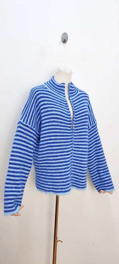 Jersey de rayas con cremallera rosa y rojo
