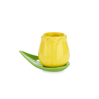 Taza Tulipán Pequeña Blanca + Plato Hojita