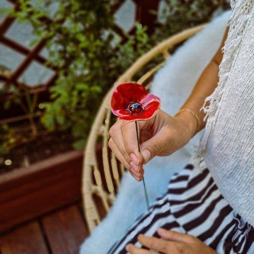 Flor Cerámica Amapola Roja