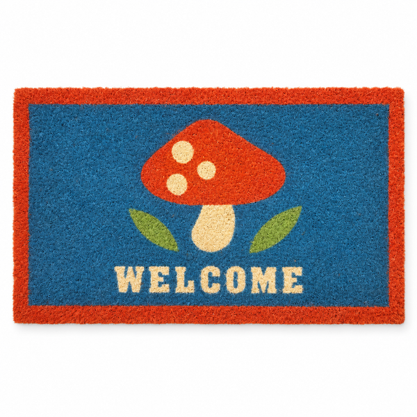 Felpudo azul Welcome con Seta Amanita Muscaria Matamoscas Falsa Oronja