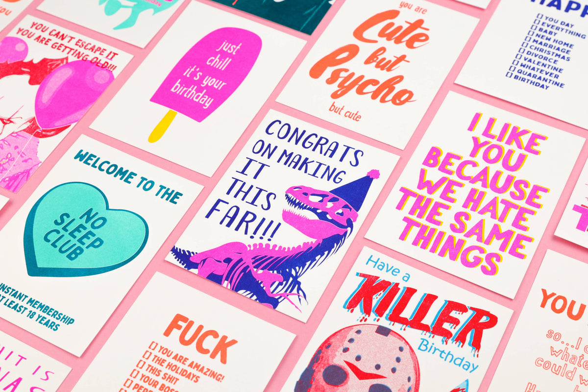 Tarjeta postal «I Like You Because We Hate the Same Things» impresa en Riso