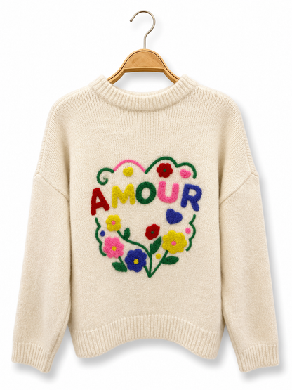 Jersey de punto AMOUR con bordado floral en la espalda azul