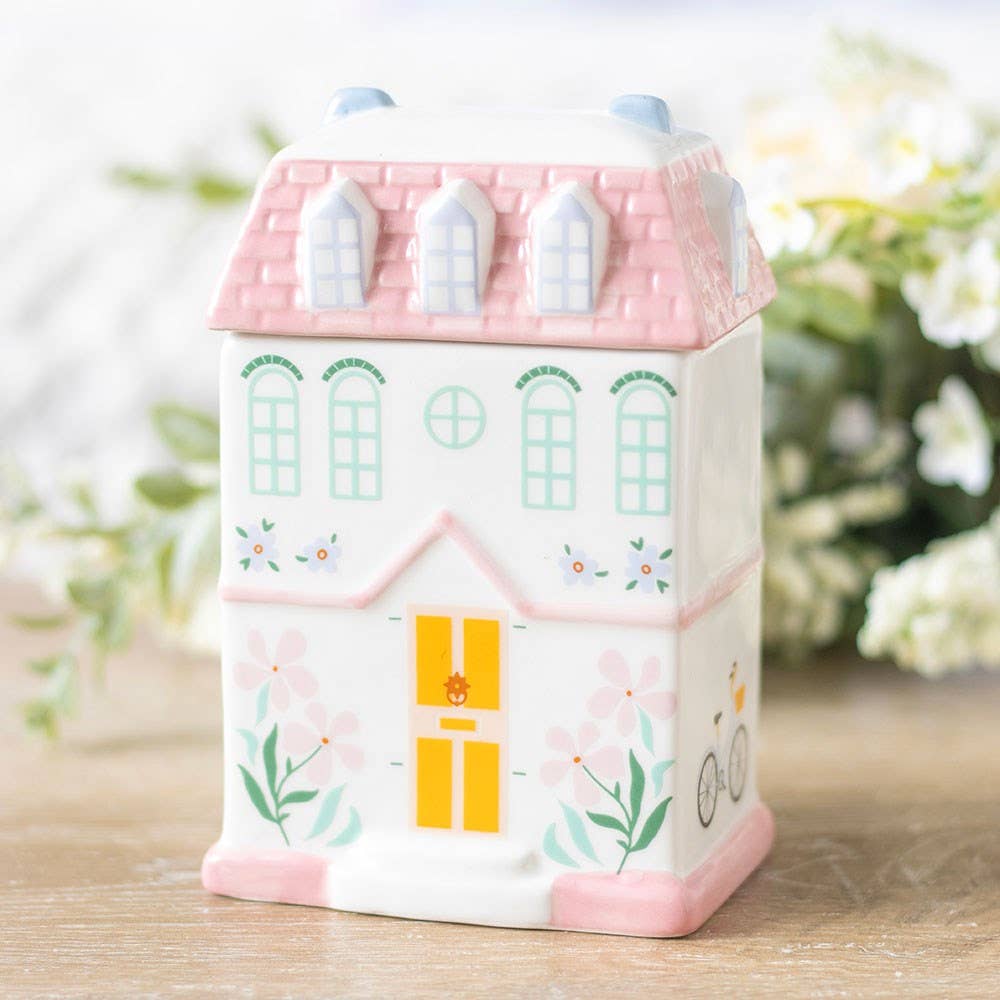 Lámpara Aromática de Cerámica, Quemador Aceites Esenciales Cera Wax Melts Casita