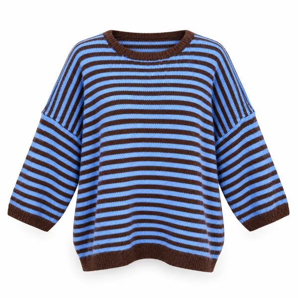 Jersey De Punto Manga Tres Cuartos Rayas Bicolor