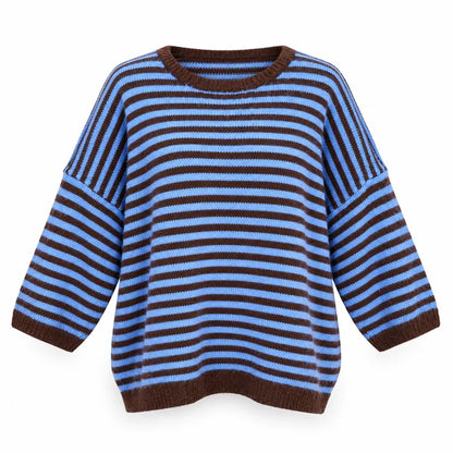 Jersey De Punto Manga Tres Cuartos Rayas Bicolor