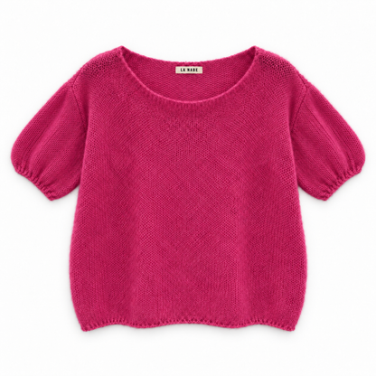 Jersey manga corta mohair manga abullonada Fucsia