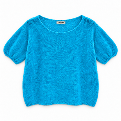 Jersey manga corta mohair manga abullonada Turquesa