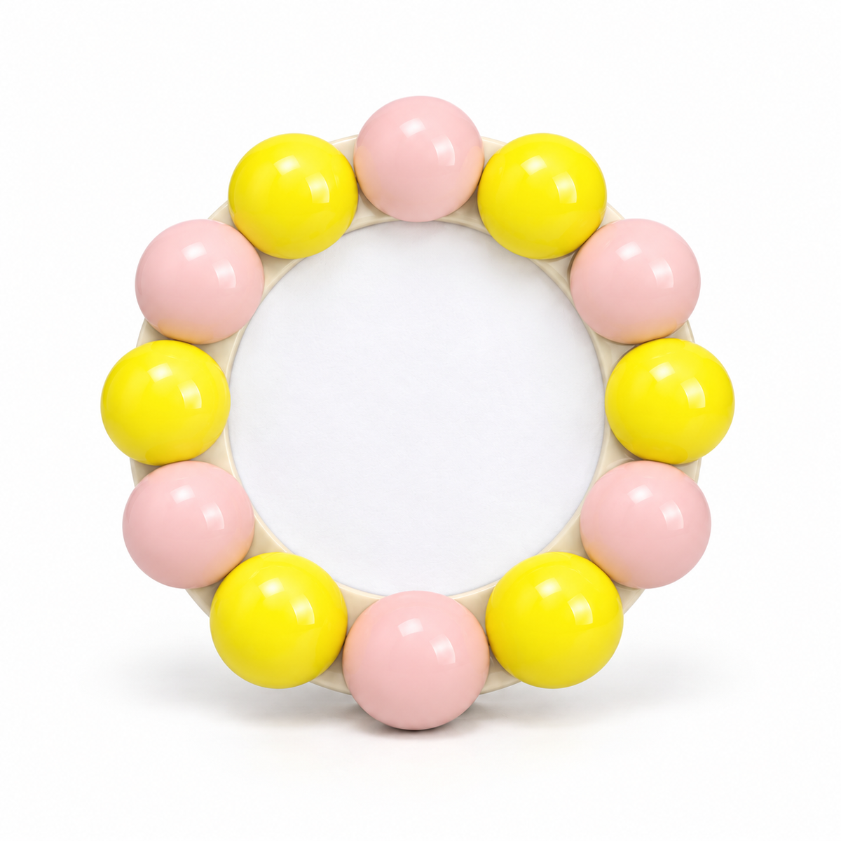 Marco redondo burbujas rosa amarillo — estudio fondo blanco