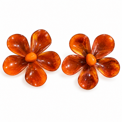 Pendiente Maxi Flor Resina Naranja