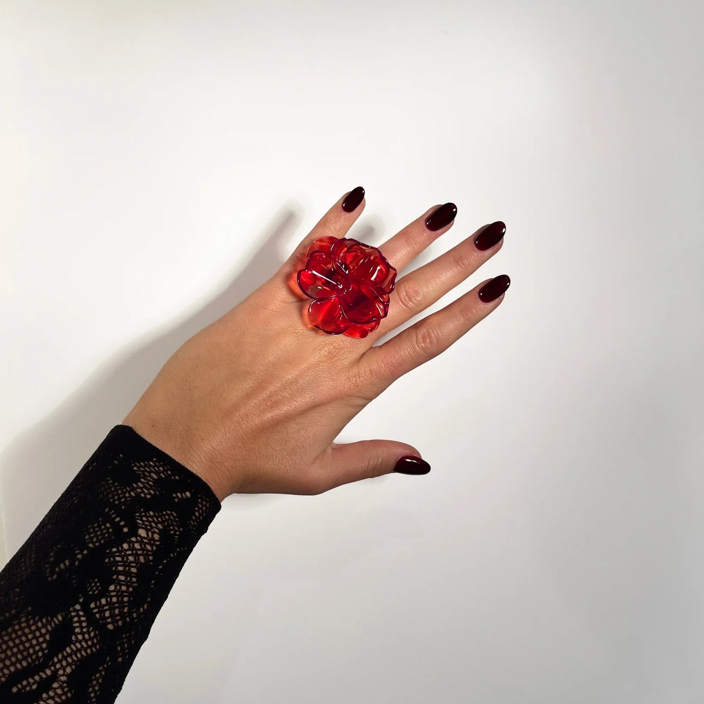 Anillo Flor Mini Magnolia Escarlata Rojo