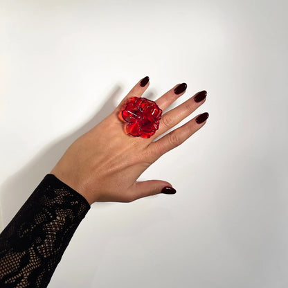 Anillo Flor Mini Magnolia Escarlata Rojo