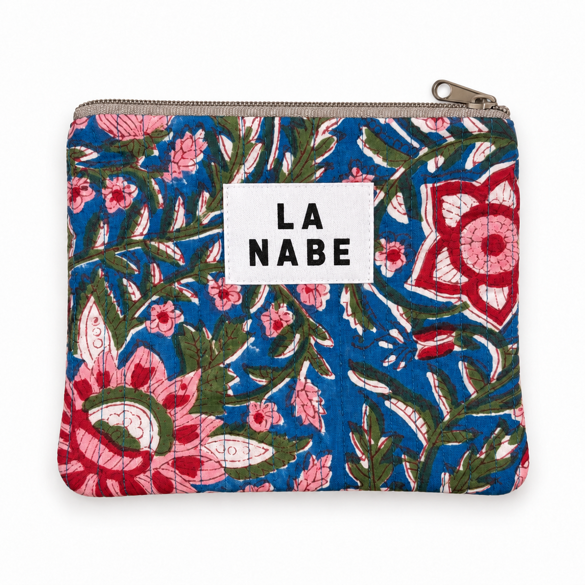 Monedero o Bolsita India Fondo Azul con Flores Rojas y Rosa