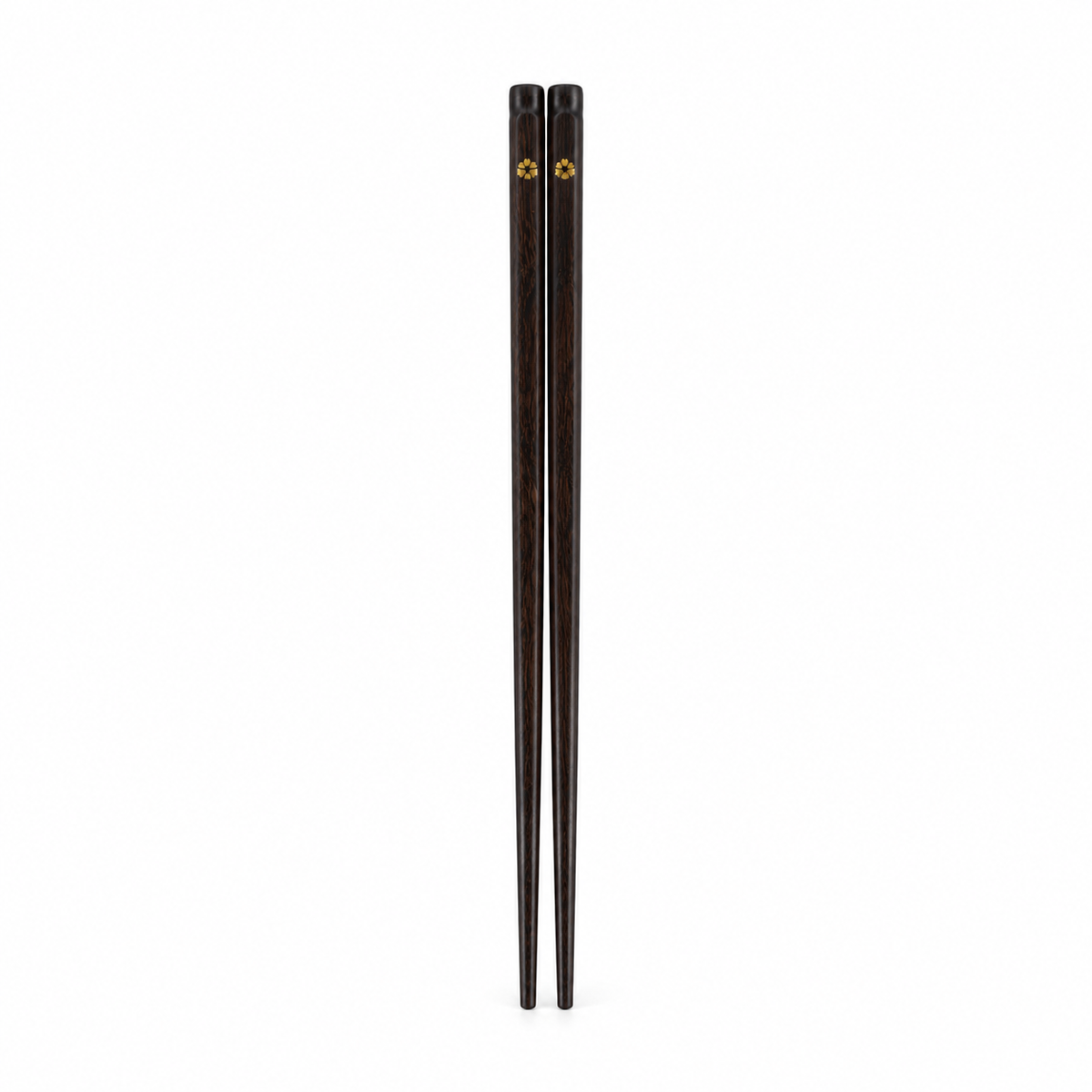 Palillos de madera oscura con flor dorada