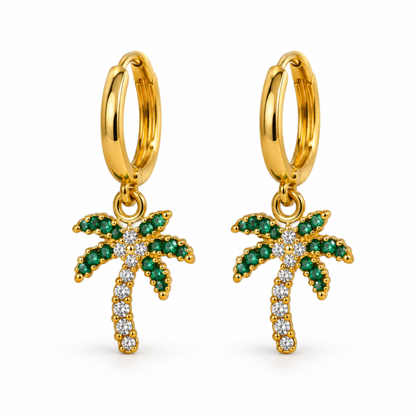Mini Pendientes Arito Palmera Brillantes — par sobre fondo blanco