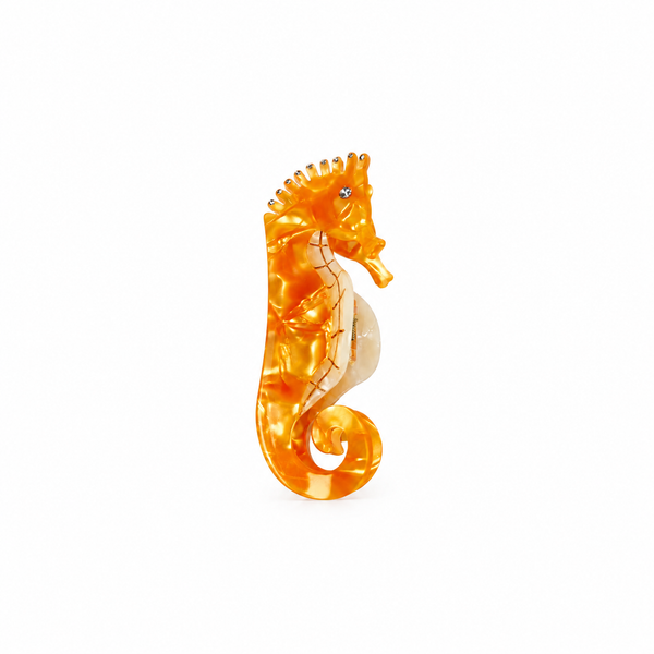 Pinza de Pelo Caballito de Mar Amarillo — foto frontal de estudio sobre blanco
