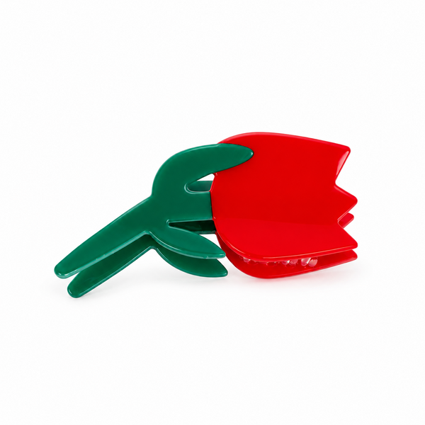 Pinza de Pelo Flor Tulipán Rojo — foto frontal de estudio sobre blanco
