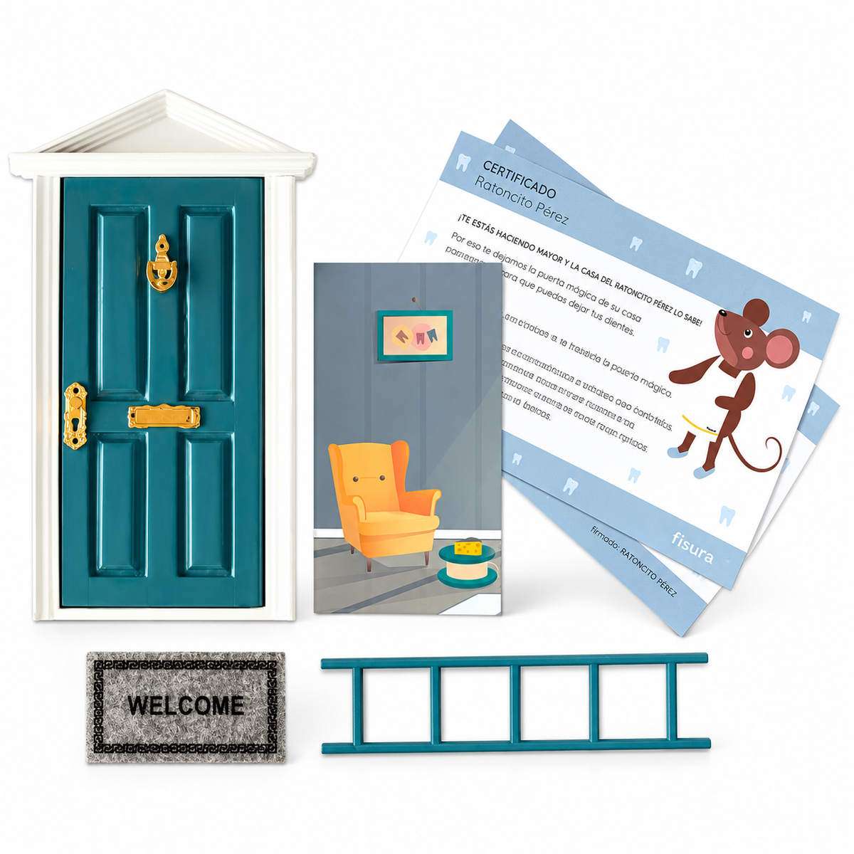 Puerta Ratoncito Pérez Azul con accesorios