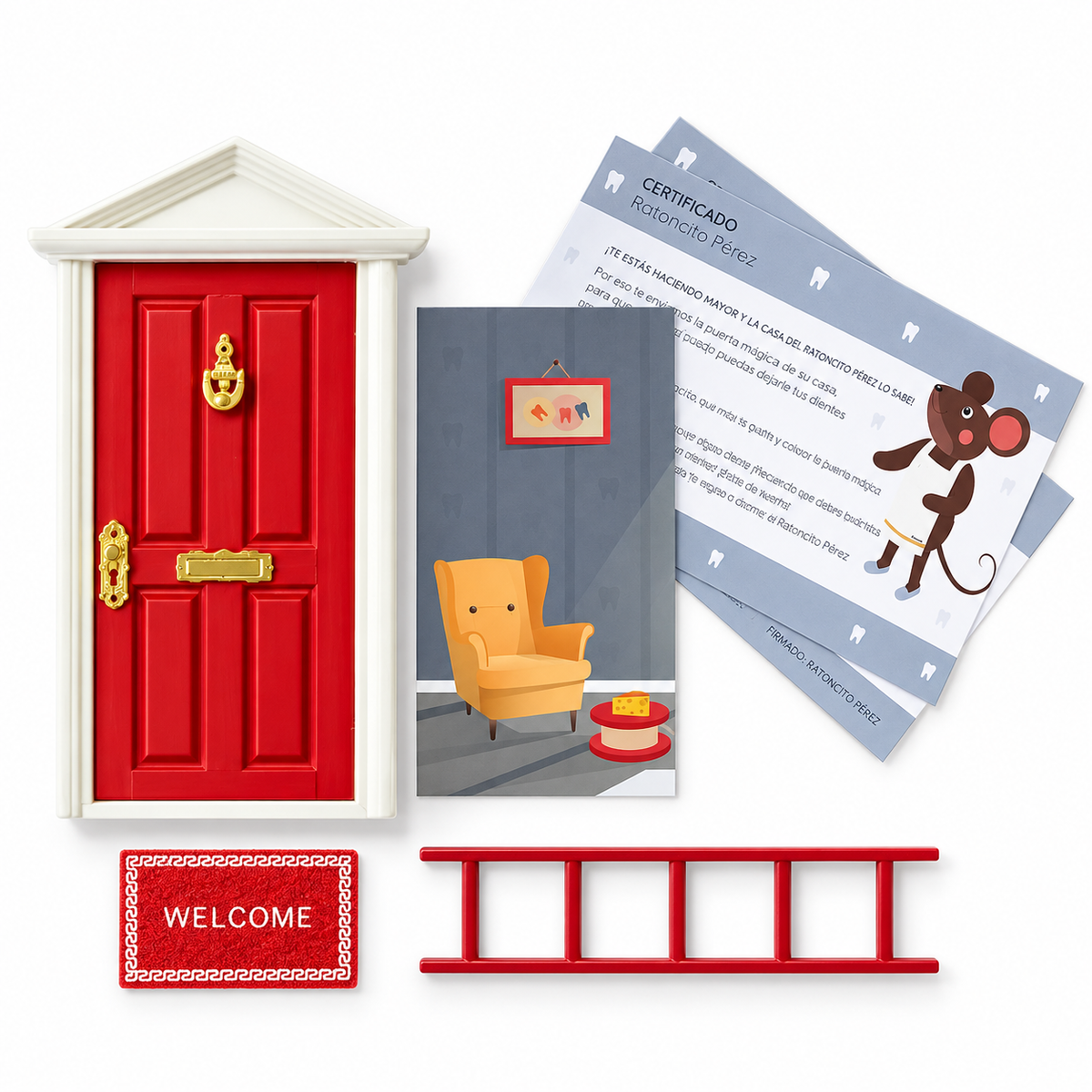 Puerta Ratoncito Pérez Rojo con accesorios
