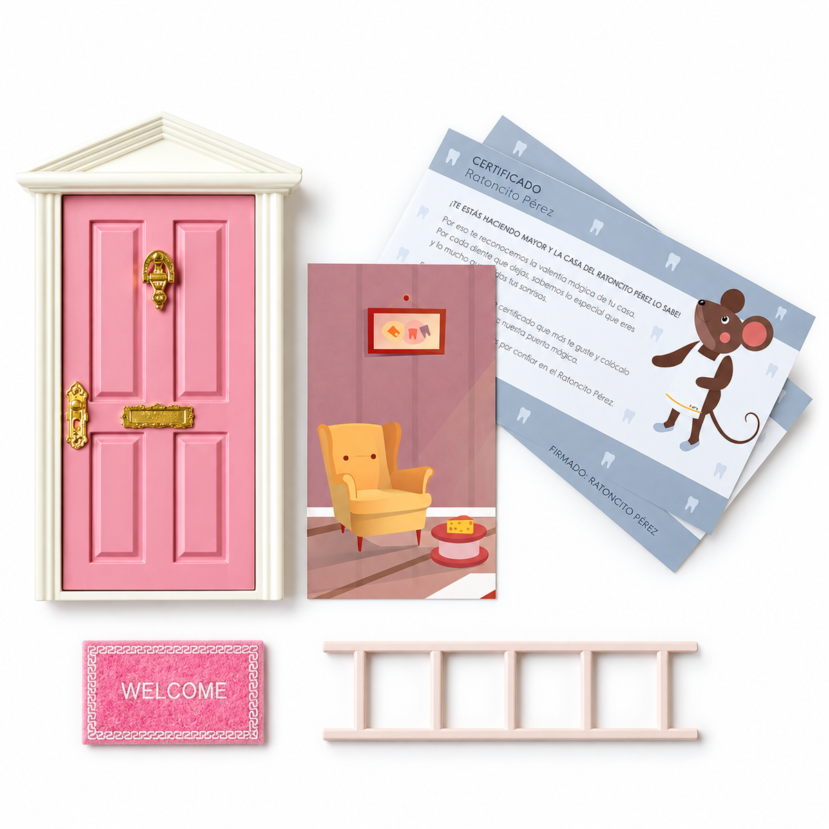 Puerta Ratoncito Pérez Rosa con accesorios