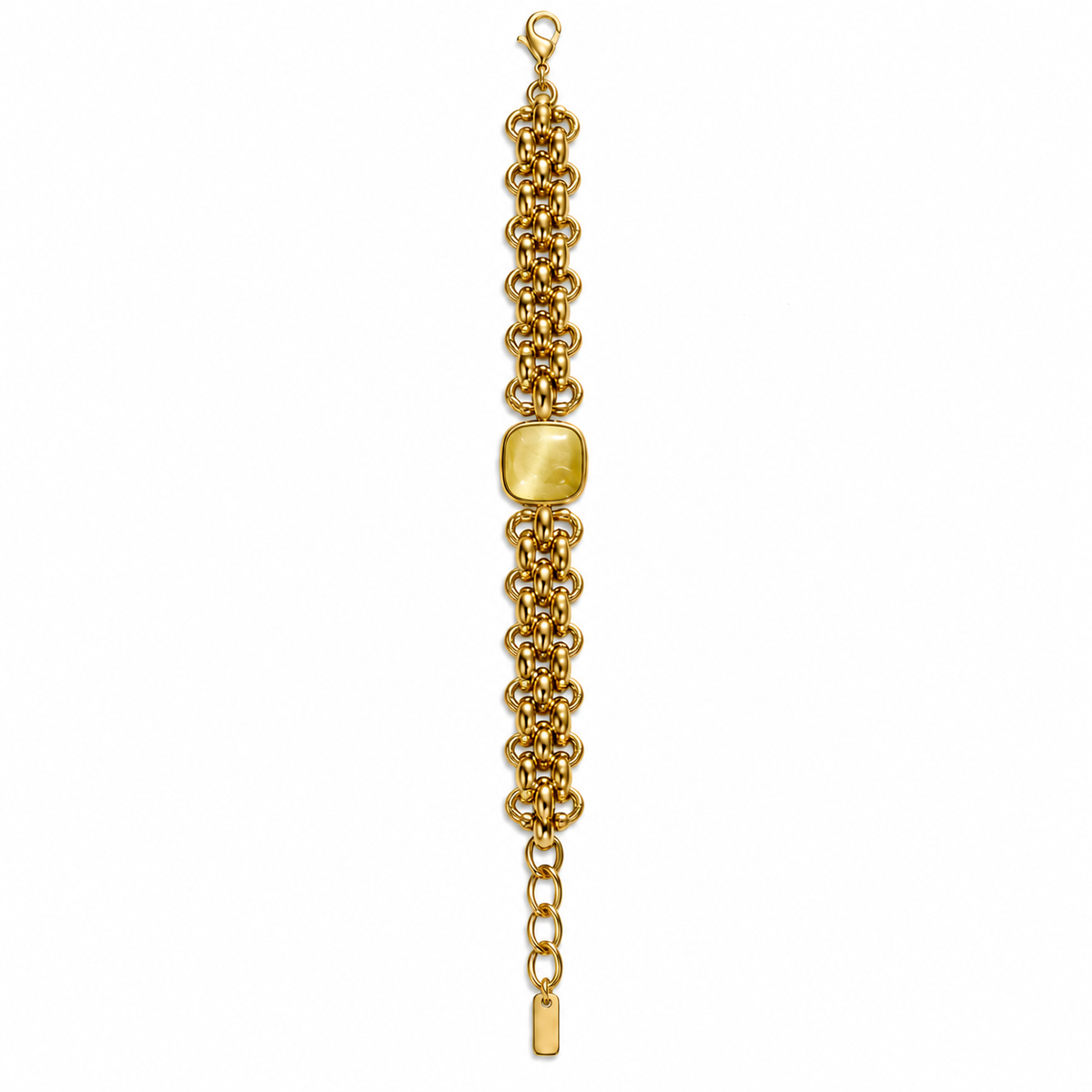 Pulsera cadena oro gruesa piedra cuadrada amarillo