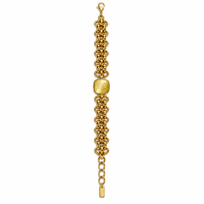 Pulsera cadena oro gruesa piedra cuadrada amarillo