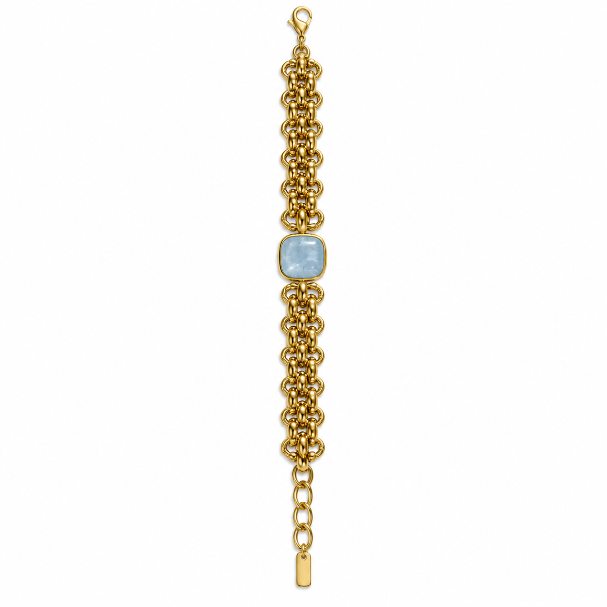 Pulsera cadena oro gruesa piedra cuadrada azul