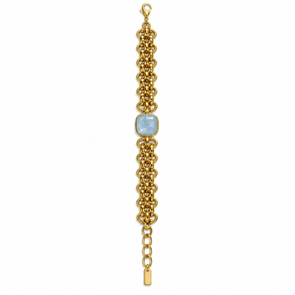 Pulsera cadena oro gruesa piedra cuadrada azul