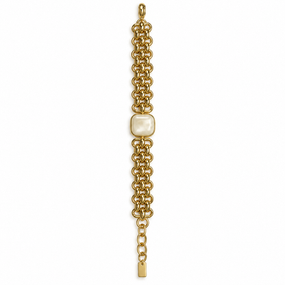 Pulsera cadena oro gruesa piedra cuadrada crema