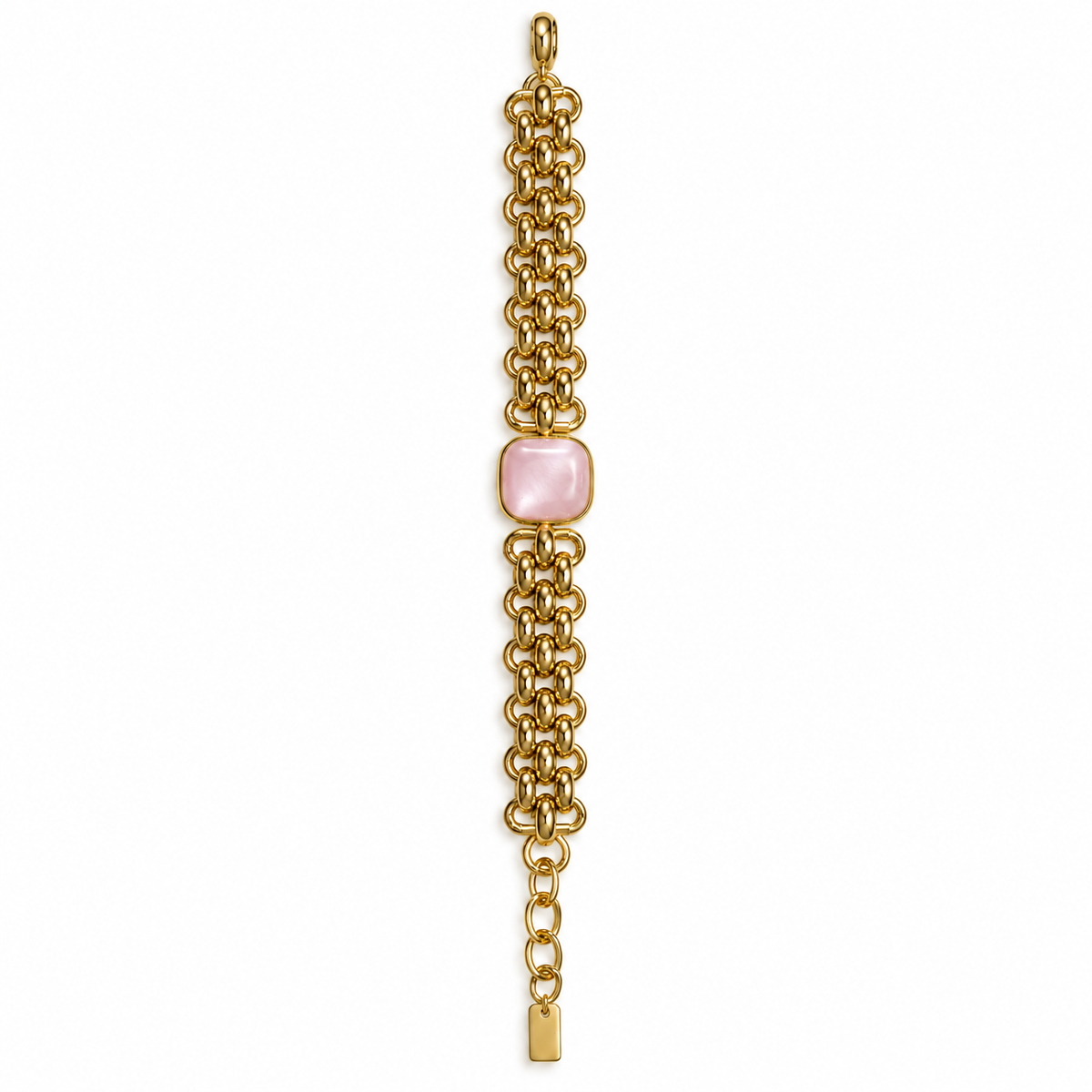 Pulsera cadena oro gruesa piedra cuadrada rosa