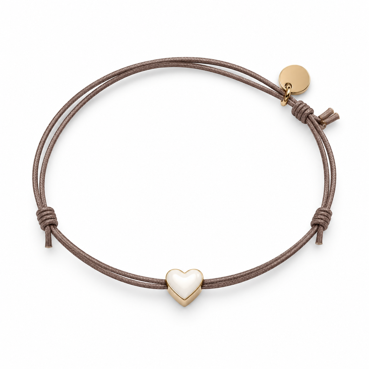 Pulsera cordón beige corazón blanco