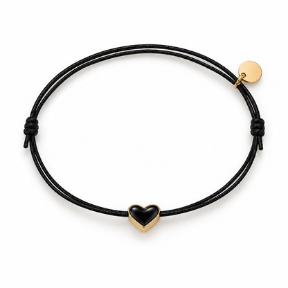 Pulsera cordón negro corazón negro