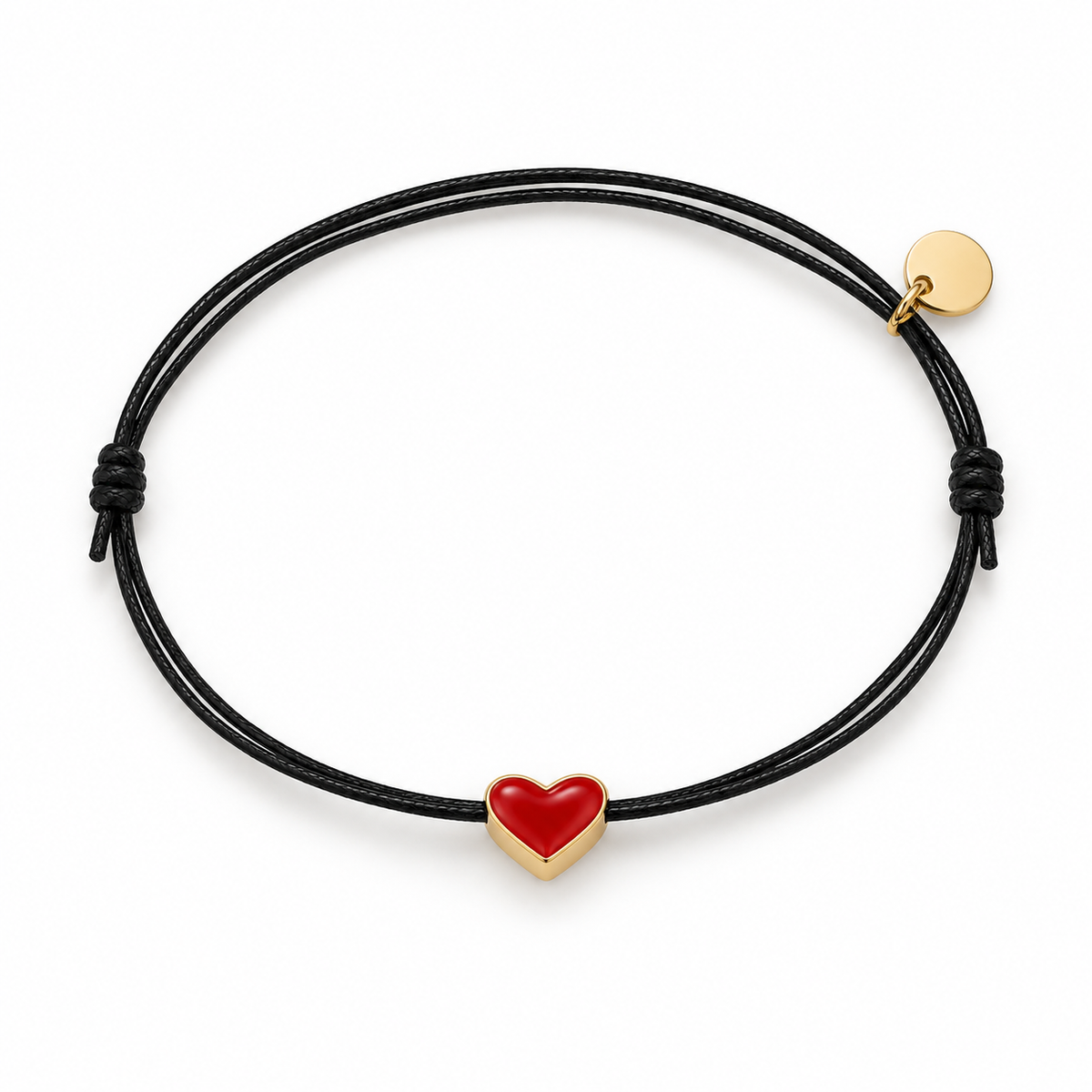 Pulsera cordón negro corazón rojo