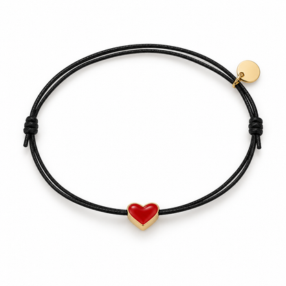 Pulsera cordón negro corazón rojo