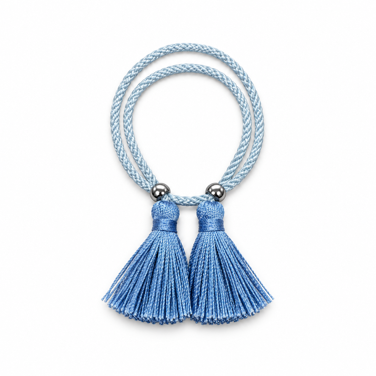 Pulsera Cuerda Borlas Flecos color Azul claro
