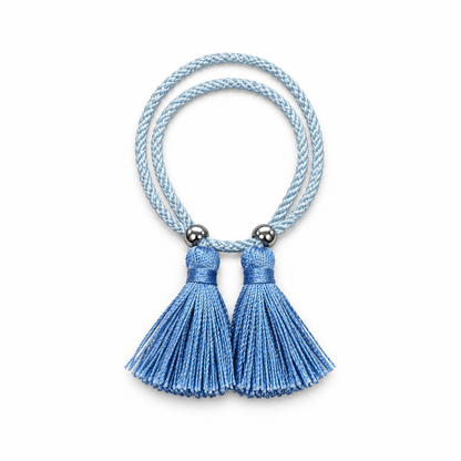 Pulsera Cuerda Borlas Flecos color Azul claro
