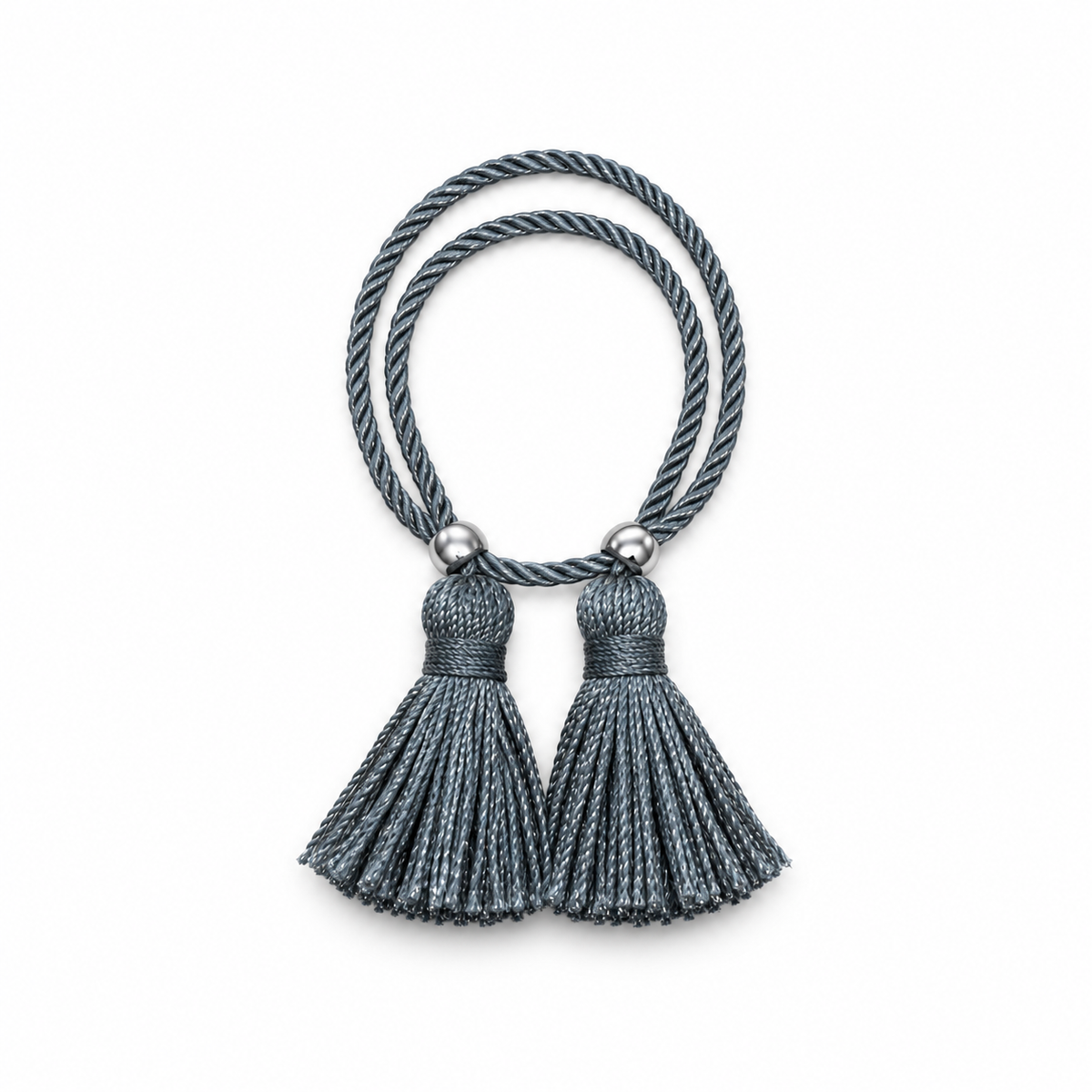 Pulsera Cuerda Borlas Flecos color Gris azulado