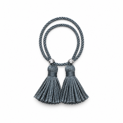 Pulsera Cuerda Borlas Flecos color Gris azulado