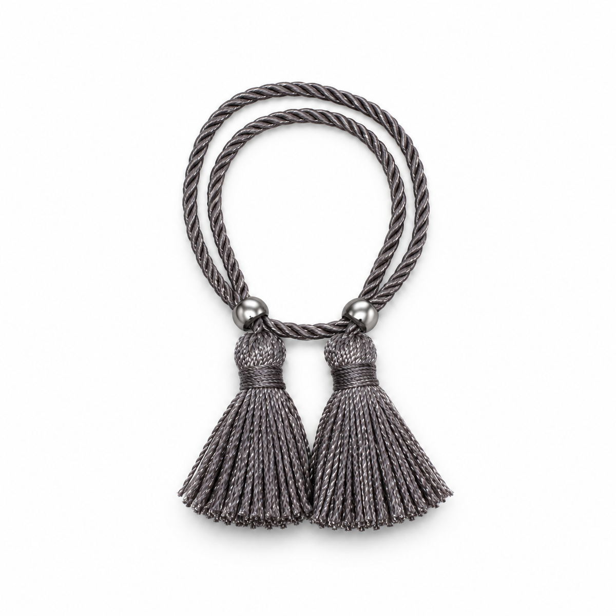 Pulsera Cuerda Borlas Flecos color Gris