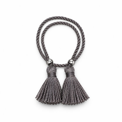Pulsera Cuerda Borlas Flecos color Gris