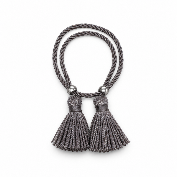 Pulsera Cuerda Borlas Flecos color Gris